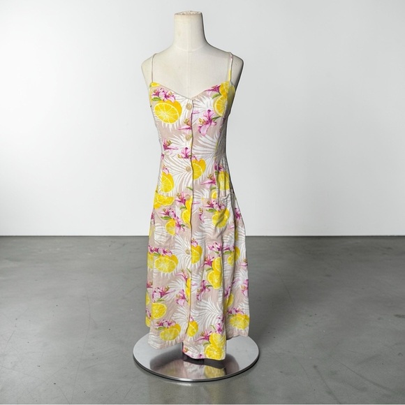 Forever 21 Dresses & Skirts - Forever 21 Linen Blend Lemon Floral Midi Dress Size M